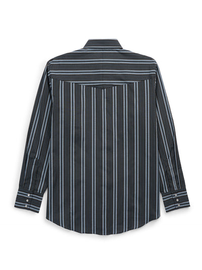 Men's Ely Cattleman Long Sleeve Textured Stripe Western Snap Shirt- Black