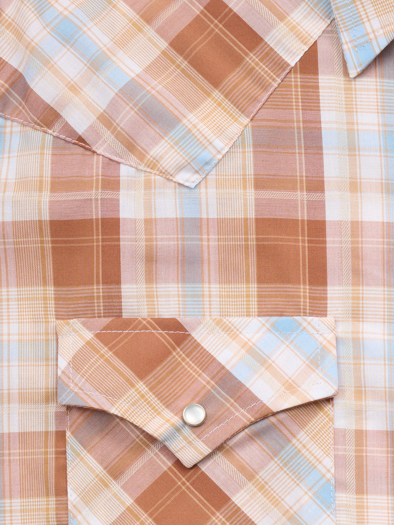 Men's Ely Cattleman Long Sleeve Textured Plaid Western Snap Shirt- Gold