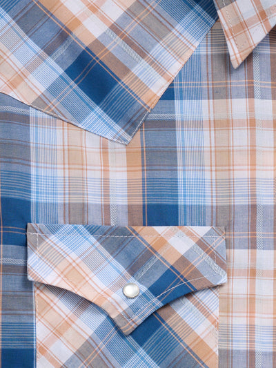 Men's Ely Cattleman Long Sleeve Textured Plaid Western Snap Shirt- Navy/Gold