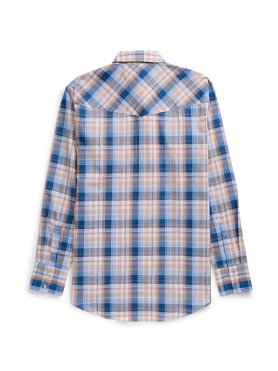 Men's Ely Cattleman Long Sleeve Textured Plaid Western Snap Shirt- Navy/Gold