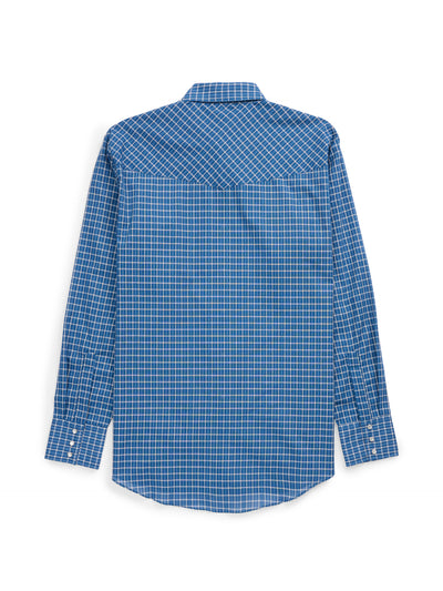 Men's Ely Cattleman Long Sleeve Barbed Wire Dobby Plaid Western Snap Shirt- Navy