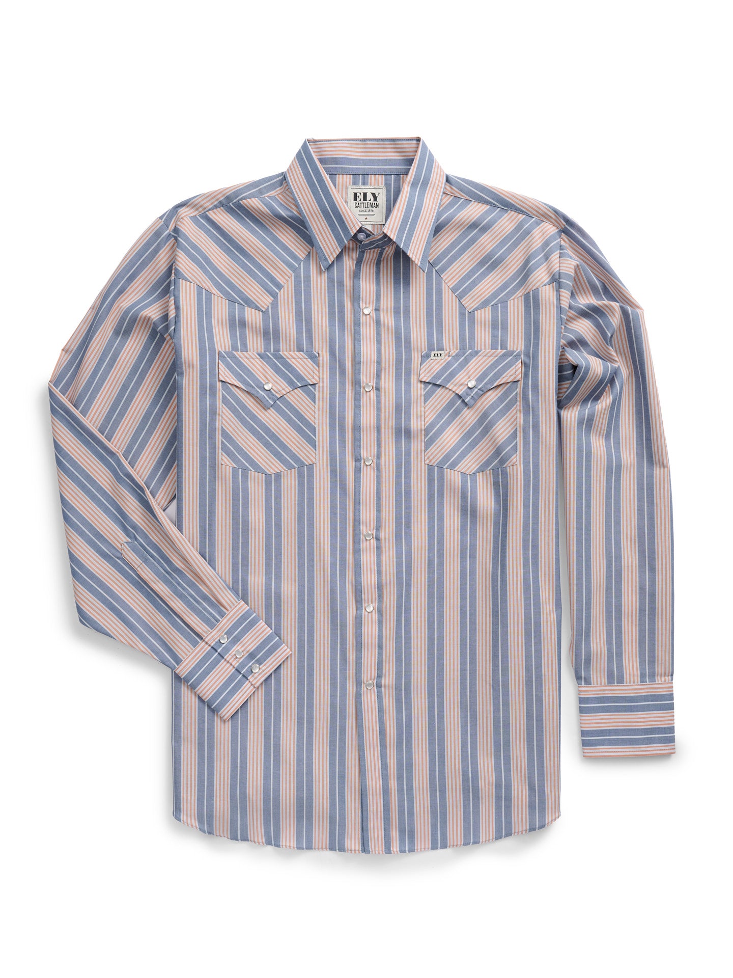 Men's Ely Cattleman Long Sleeve Textured Stripe Western Snap Shirt-Soft Navy S Men's Ely Cattleman Long Sleeve Textured Stripe Western Snap Shirt-Soft Navy S