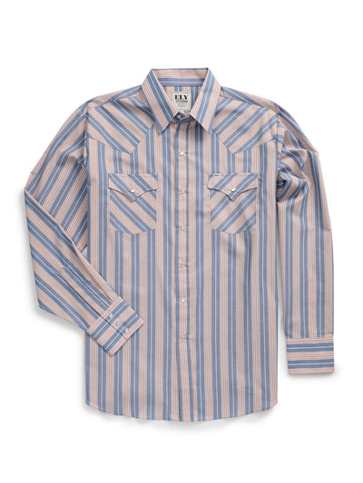 Men's Ely Cattleman Long Sleeve Textured Stripe Western Snap Shirt-Soft Navy