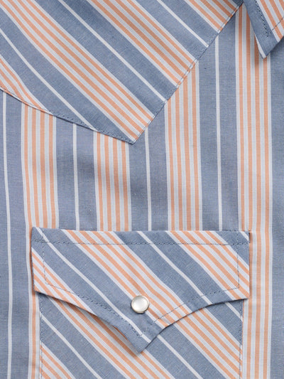 Men's Ely Cattleman Long Sleeve Textured Stripe Western Snap Shirt-Soft Navy