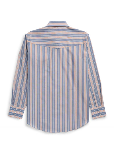 Men's Ely Cattleman Long Sleeve Textured Stripe Western Snap Shirt-Soft Navy