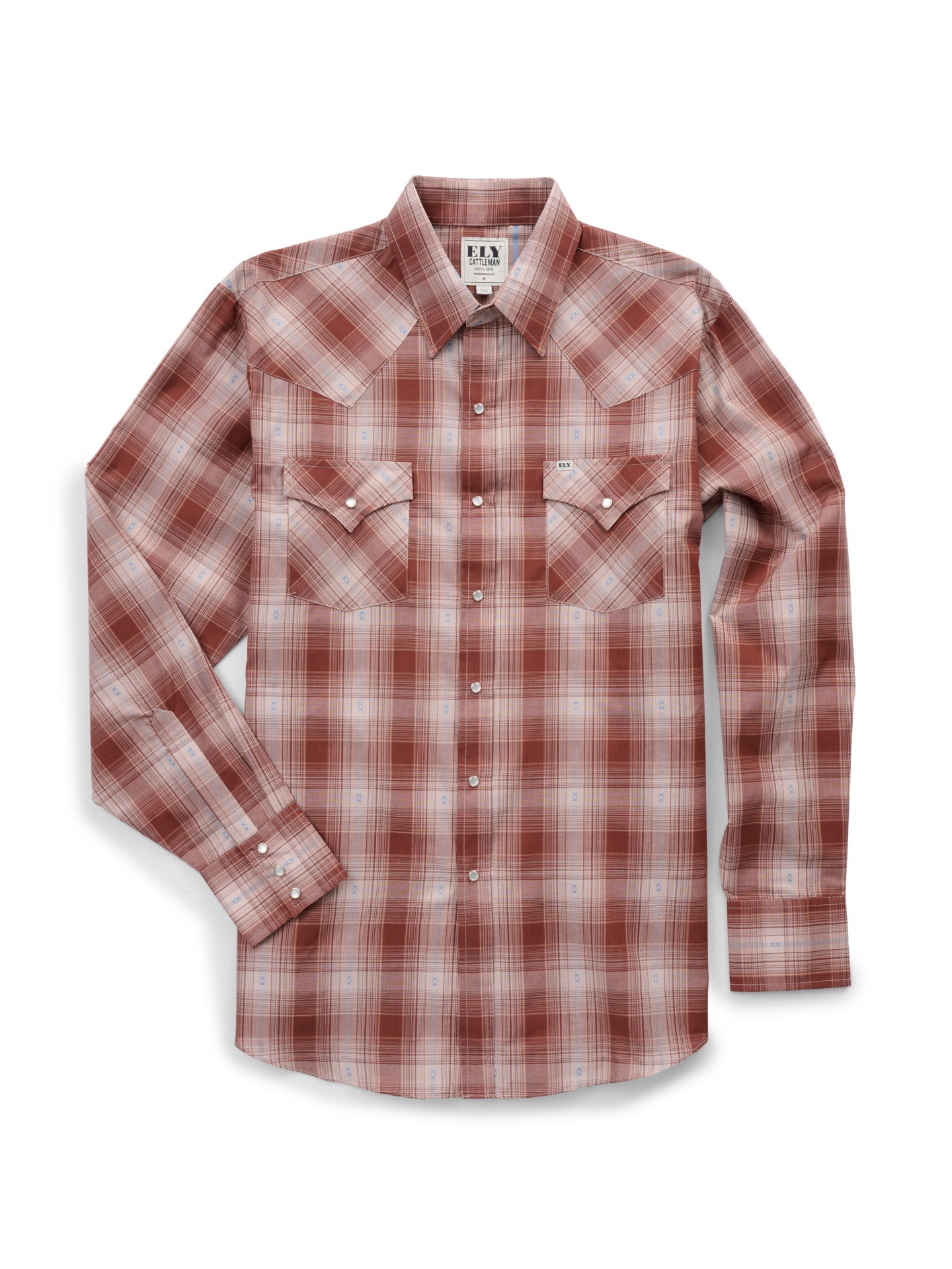 Men's Ely Cattleman Long Sleeve Textured Plaid Western Snap Shirt- Brown