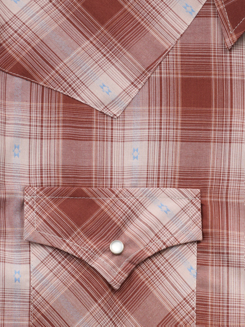 Men's Ely Cattleman Long Sleeve Textured Plaid Western Snap Shirt- Brown