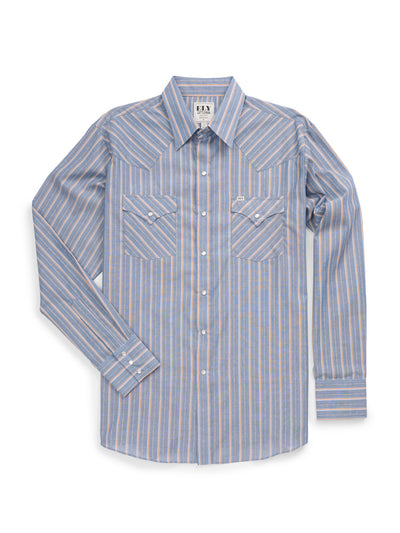 Men's Ely Cattleman Long Sleeve Textured Stripe Western Snap Shirt-Blue