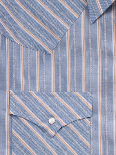 Men's Ely Cattleman Long Sleeve Textured Stripe Western Snap Shirt-Blue
