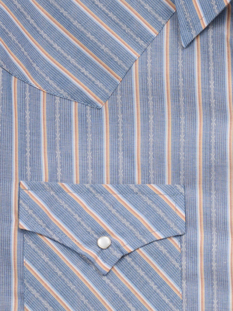 Men's Ely Cattleman Long Sleeve Textured Stripe Western Snap Shirt-Blue