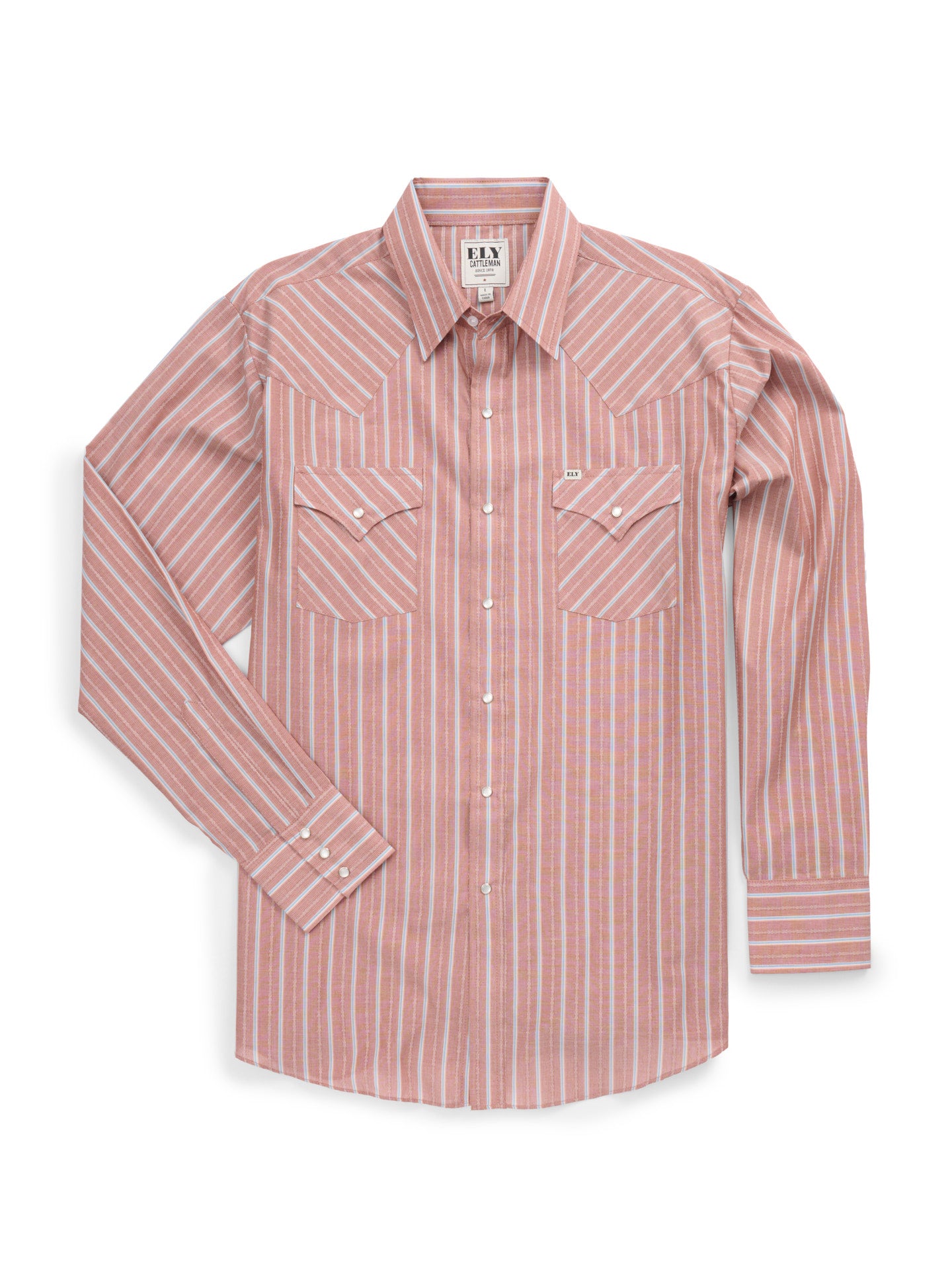 Men's Ely Cattleman Long Sleeve Textured Stripe Western Snap Shirt-Copper