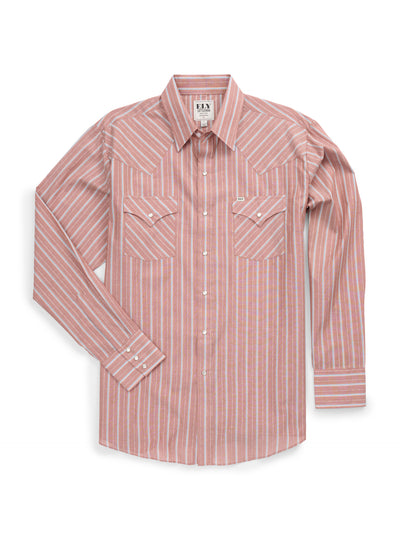 Men's Ely Cattleman Long Sleeve Textured Stripe Western Snap Shirt-Copper