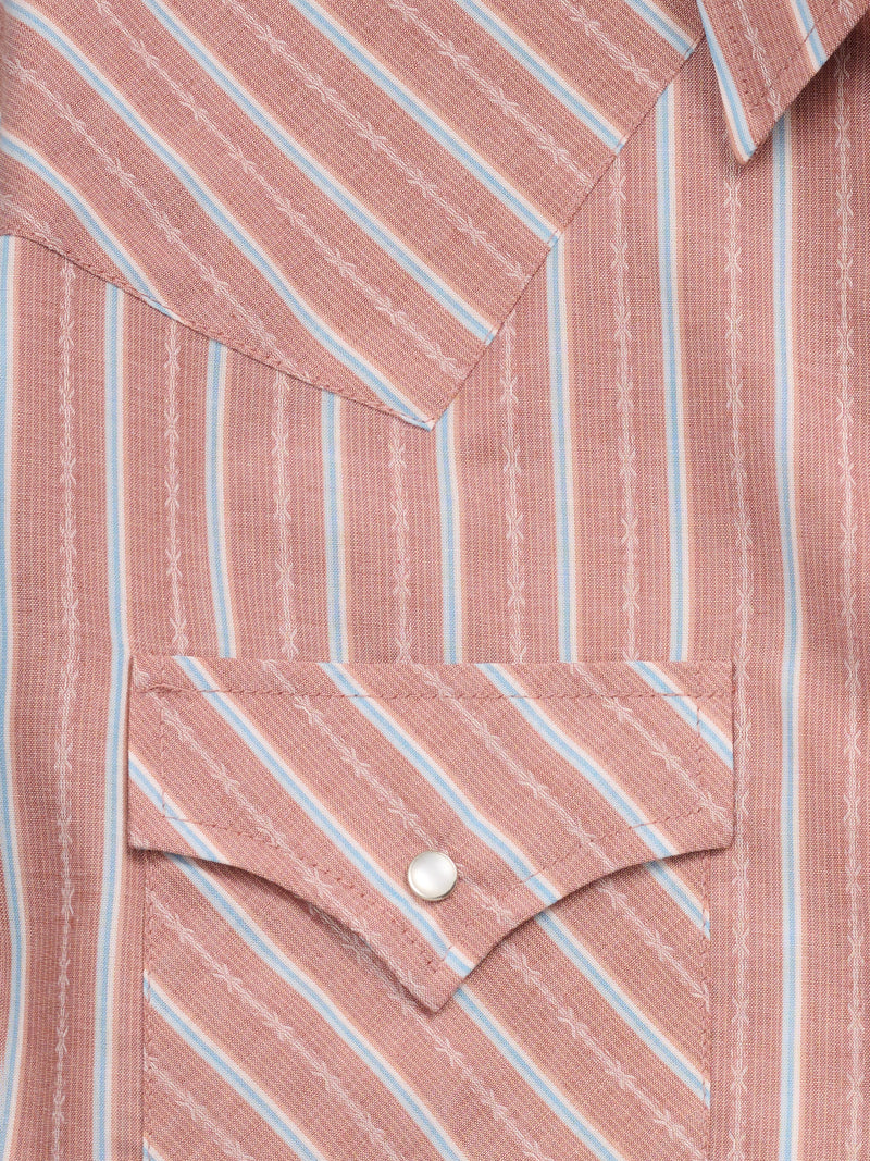 Men's Ely Cattleman Long Sleeve Textured Stripe Western Snap Shirt-Copper