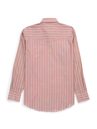 Men's Ely Cattleman Long Sleeve Textured Stripe Western Snap Shirt-Copper