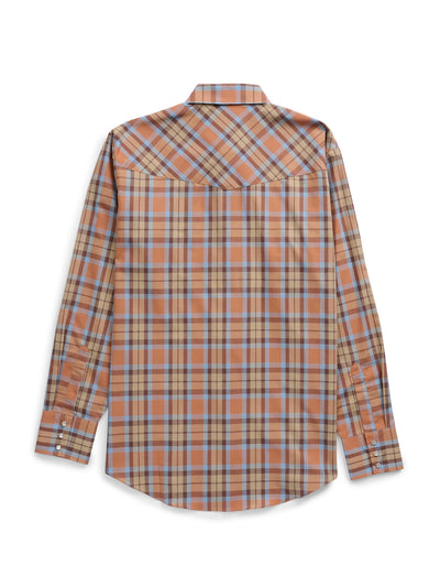 Men's Ely Cattleman Long Sleeve Textured Plaid Western Snap Shirt- Tan