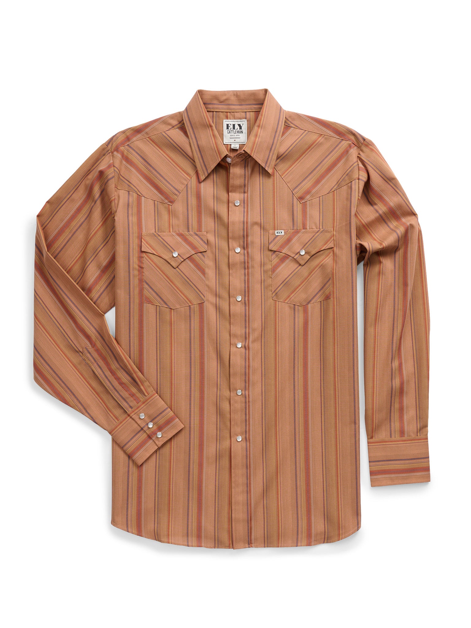 Men's Ely Cattleman Long Sleeve Textured Stripe Western Snap Shirt- Tan