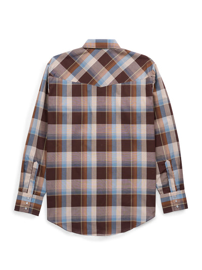 Men's Ely Cattleman Long Sleeve Textured Plaid Western Snap Shirt- Chocolate