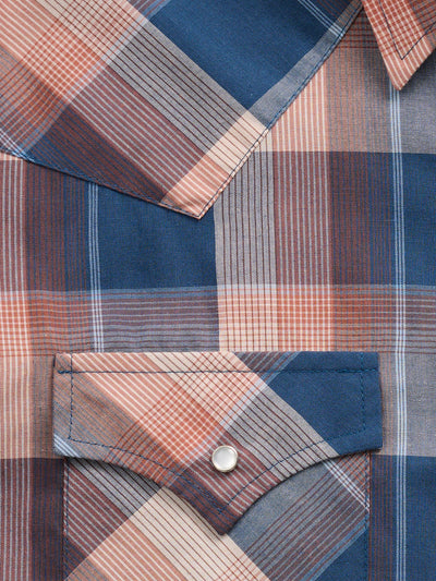 Men's Ely Cattleman Long Sleeve Textured Plaid Western Snap Shirt- Denim Blue