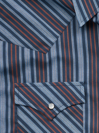 Men's Ely Cattleman Long Sleeve Textured Stripe Western Snap Shirt- Denim Blue