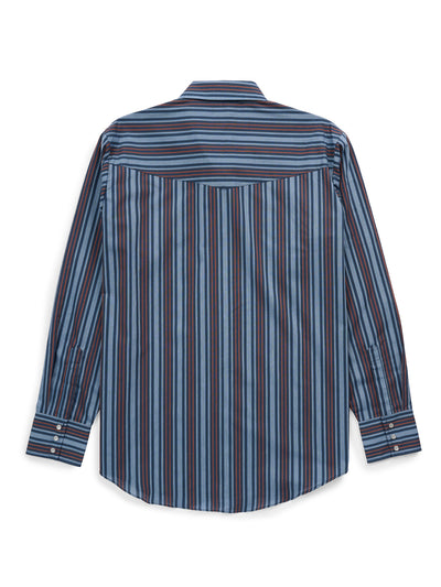 Men's Ely Cattleman Long Sleeve Textured Stripe Western Snap Shirt- Denim Blue