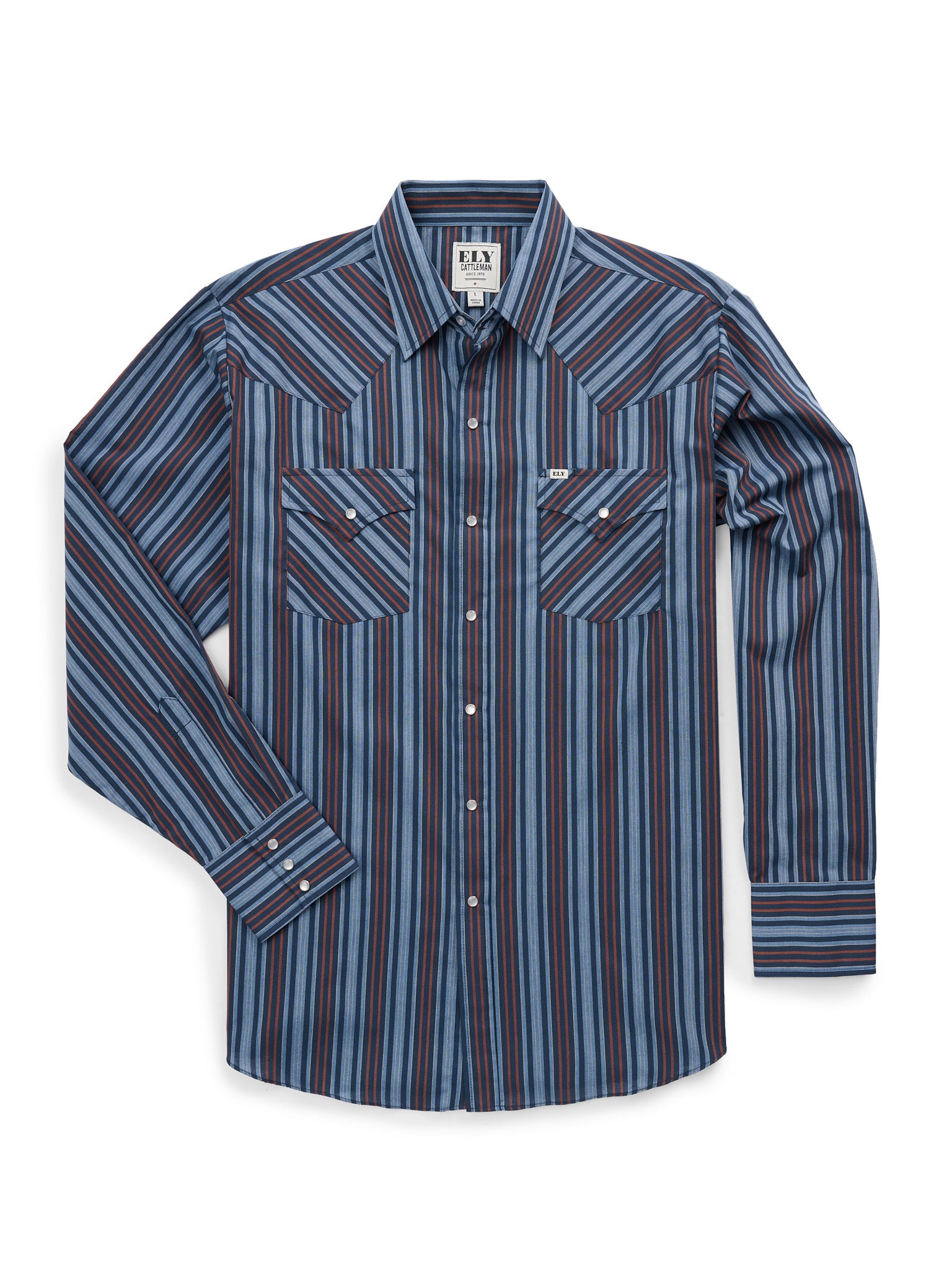 Men's Ely Cattleman Long Sleeve Textured Stripe Western Snap Shirt- Denim Blue