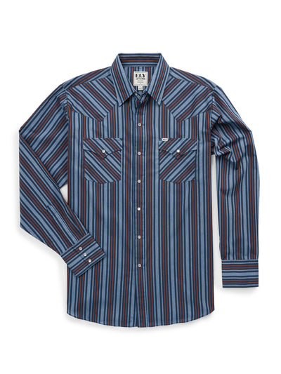 Men's Ely Cattleman Long Sleeve Textured Stripe Western Snap Shirt- Denim Blue