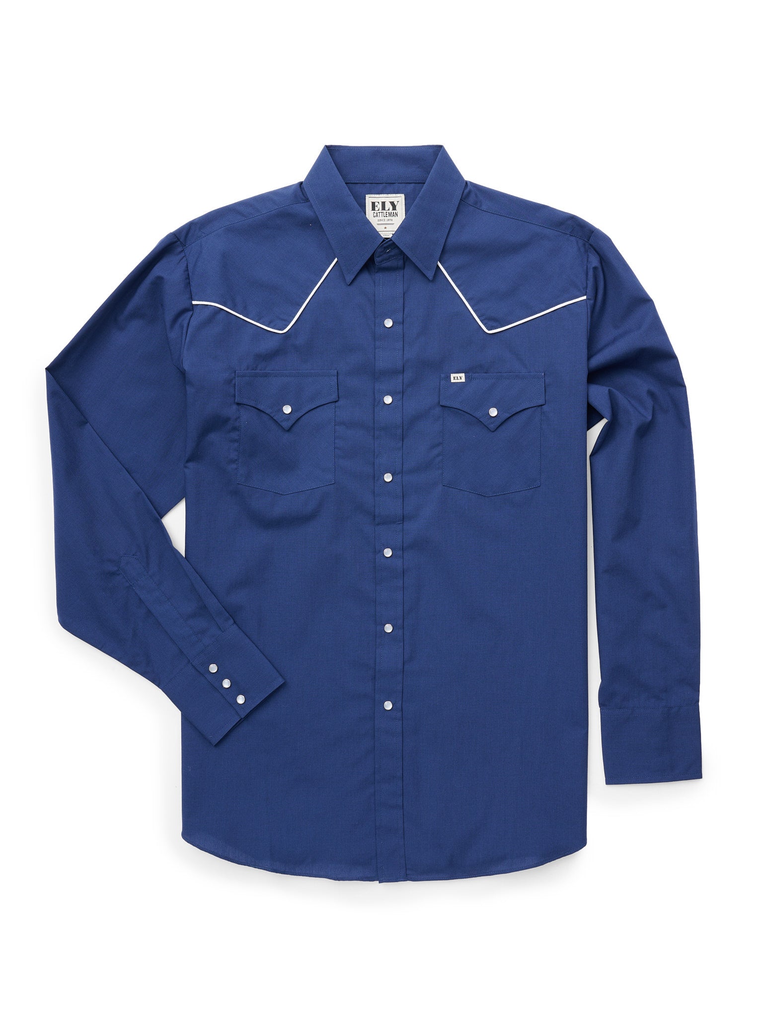 Men's Ely Cattleman Long Sleeve Western Snap Shirt with Contrast Piping- Navy