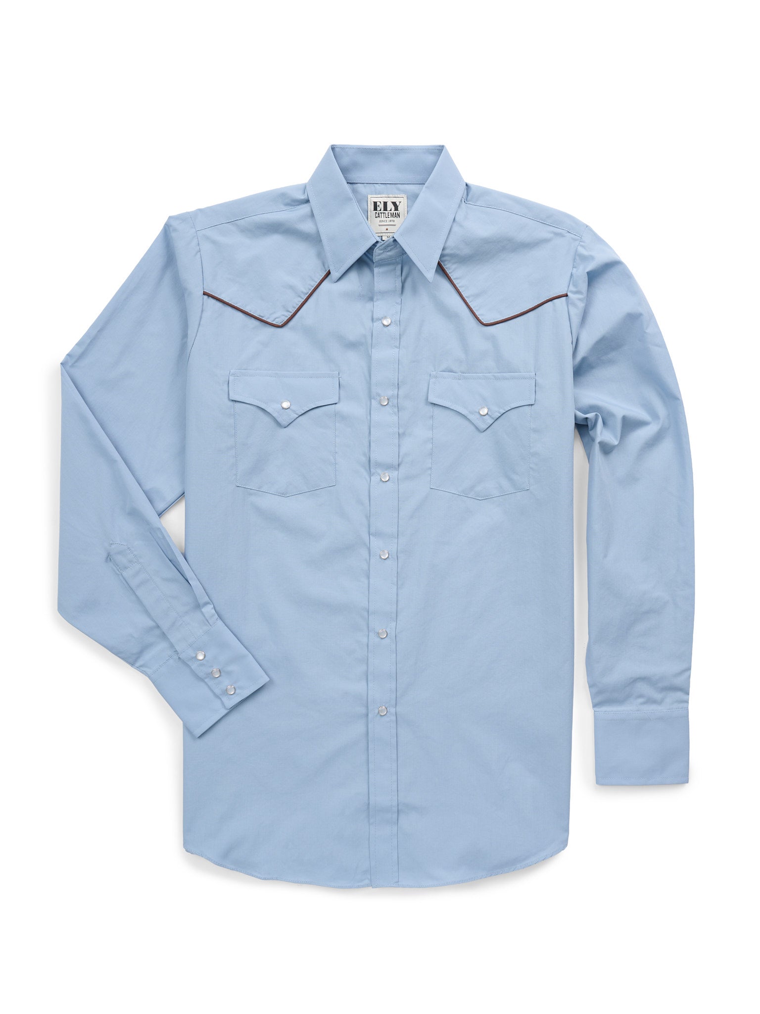 Men's Ely Cattleman Long Sleeve Western Snap Shirt with Contrast Piping- Stone Blue