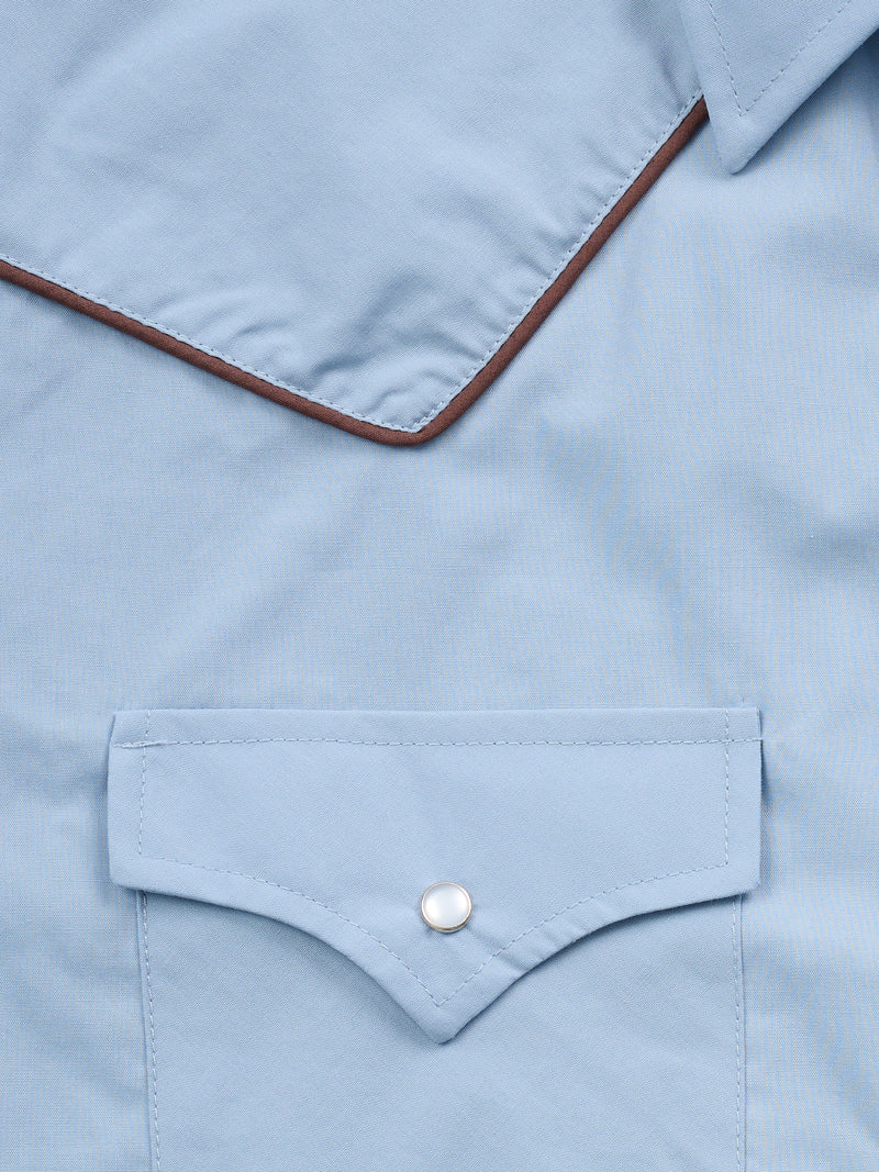 Men's Ely Cattleman Long Sleeve Western Snap Shirt with Contrast Piping- Stone Blue
