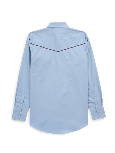 Men's Ely Cattleman Long Sleeve Western Snap Shirt with Contrast Piping- Stone Blue