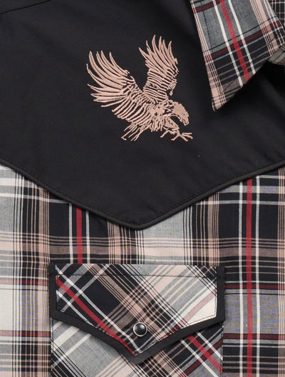 Men's Ely Cattleman Retro Plaid Western Snap Shirt with Eagle Embroidery