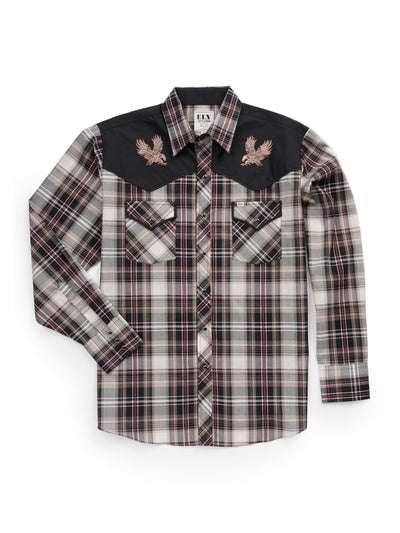 Men's Ely Cattleman Retro Plaid Western Snap Shirt with Eagle Embroidery Khaki Plaid / L Men's Ely Cattleman Retro Plaid Western Snap Shirt with Eagle Embroidery Khaki Plaid / L