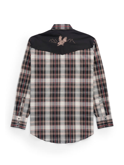 Men's Ely Cattleman Retro Plaid Western Snap Shirt with Eagle Embroidery