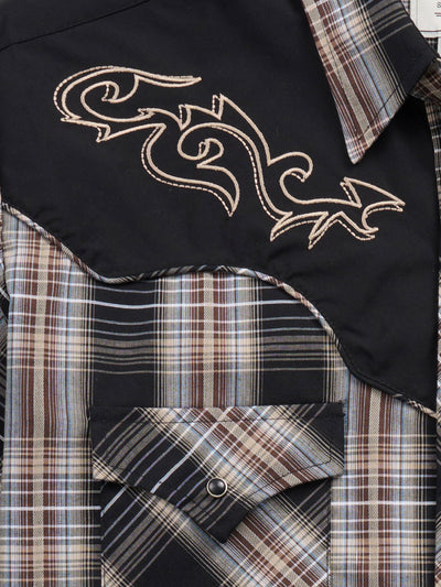 Men's Ely Cattleman Retro Plaid Western Snap Shirt with Embroidery