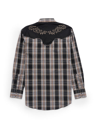 Men's Ely Cattleman Retro Plaid Western Snap Shirt with Embroidery