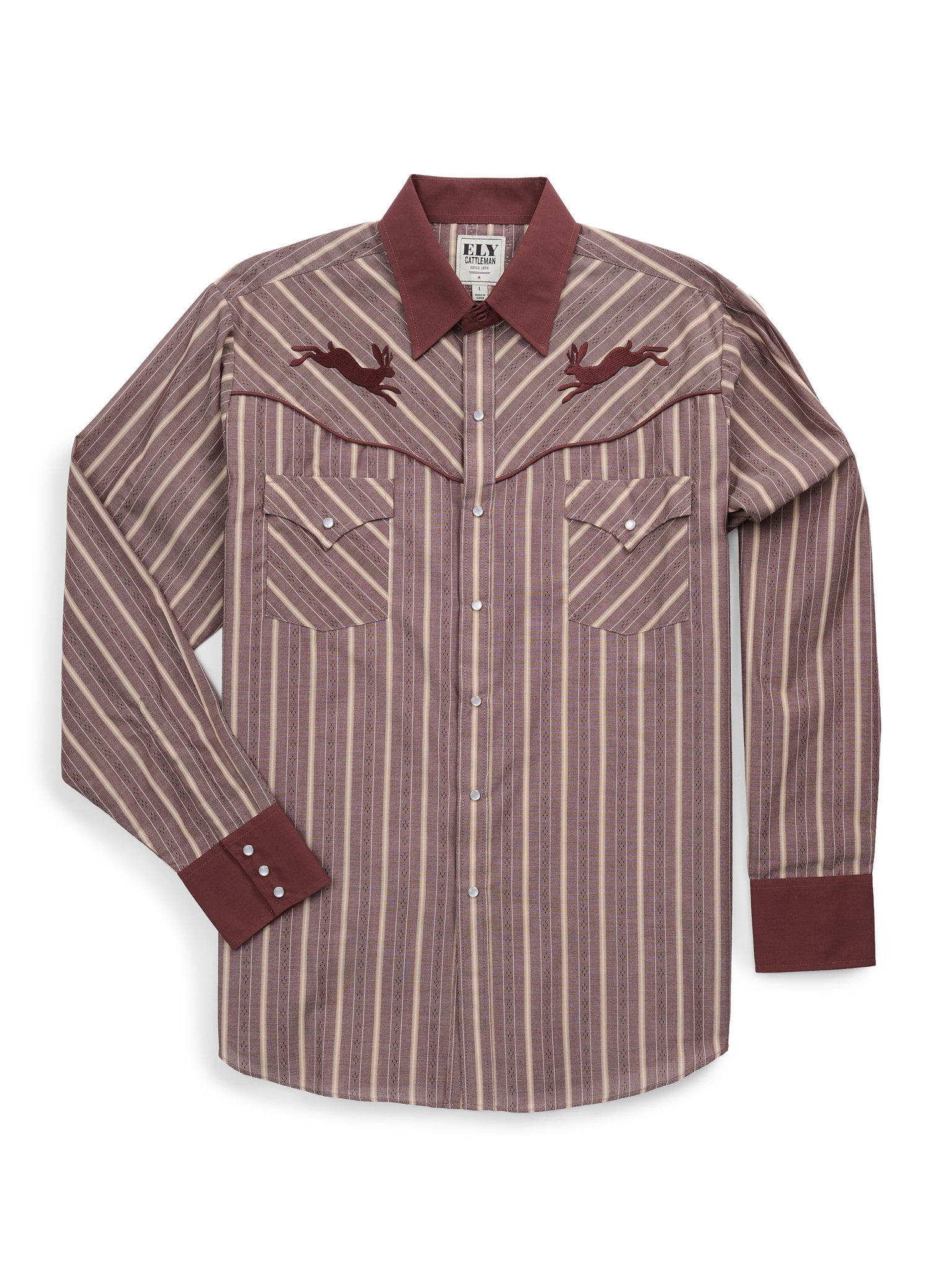 Men's Ely Cattleman Retro Stripe Western Snap Shirt with Jackalope Embroidery