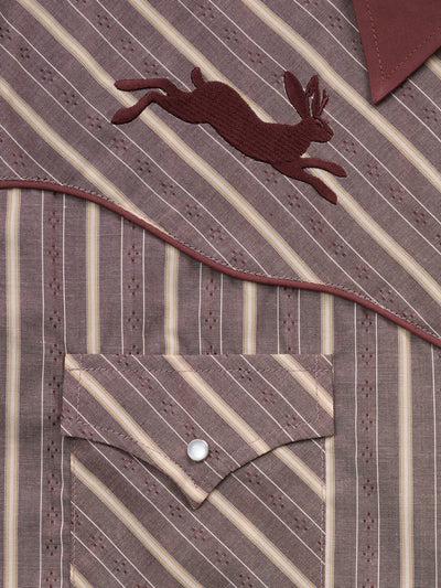 Men's Ely Cattleman Retro Stripe Western Snap Shirt with Jackalope Embroidery