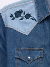 Men's Ely Cattleman Retro Contrast Denim Western Snap Shirt with Rose Embroidery