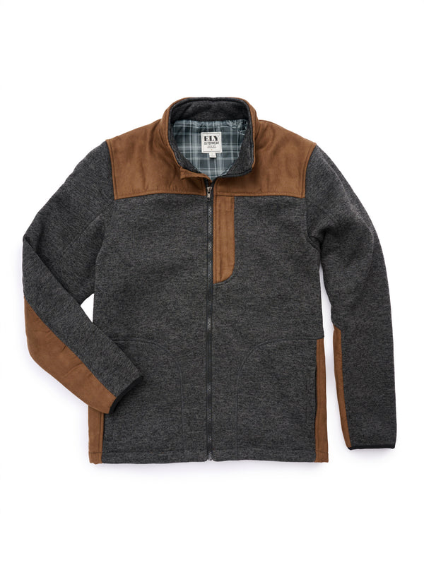 Men's Knit Contrast Full Zip Jacket - Charcoal Gray | Ely