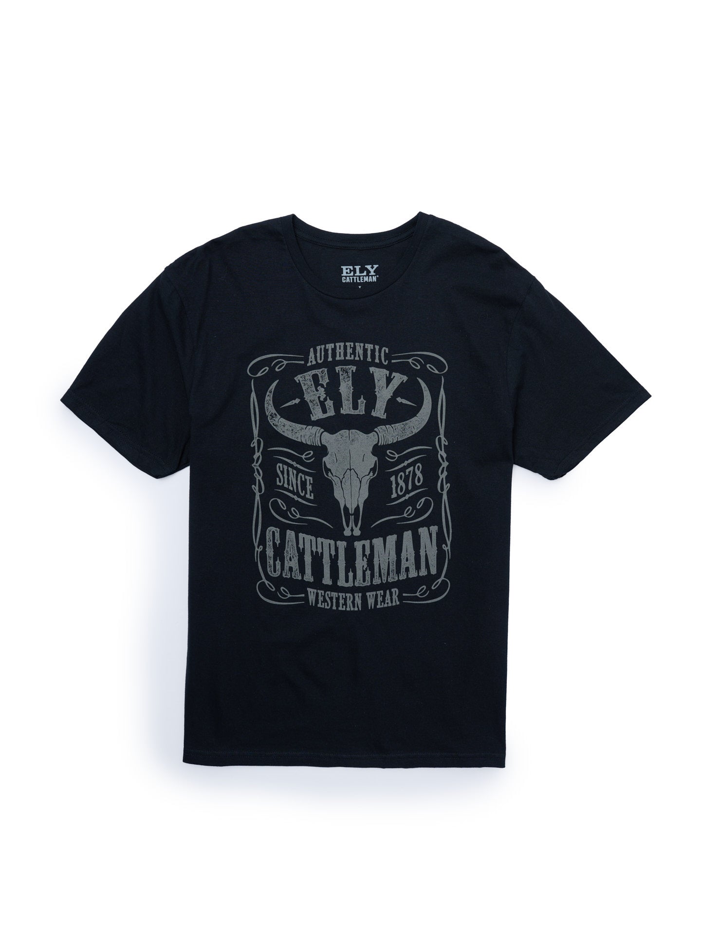 Ely Cattleman Cow Skull T-Shirt Black / S, image size:1440x1920