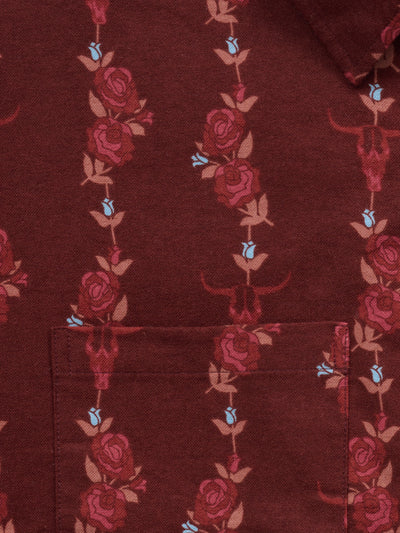 Women's Ely & Walker Burgundy Conversational Print Cropped Boyfriend Flannel Shirt