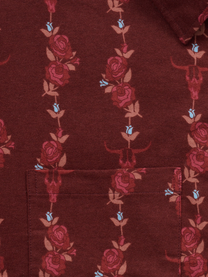 Women's Ely & Walker Burgundy Conversational Print Cropped Boyfriend Flannel Shirt