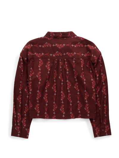 Women's Ely & Walker Burgundy Conversational Print Cropped Boyfriend Flannel Shirt