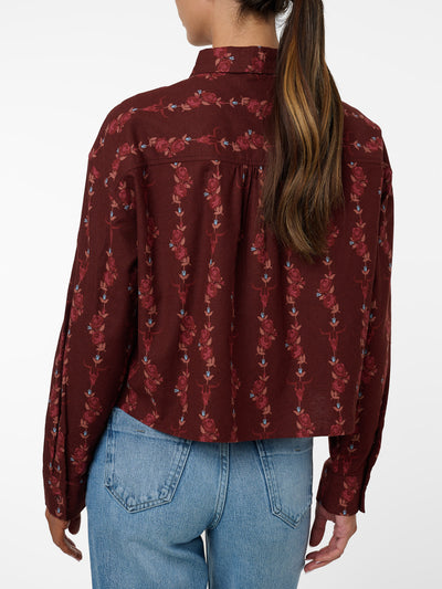 Women's Ely & Walker Burgundy Conversational Print Cropped Boyfriend Flannel Shirt