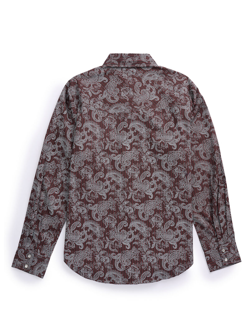 Women's Ely Walker Burgundy Paisley Print Western Snap Shirt