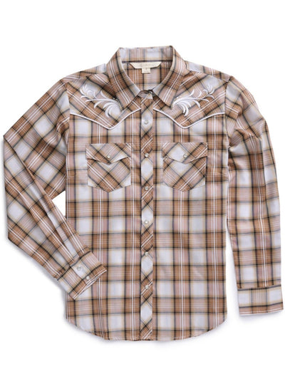 Women's Ely Walker Plaid Western Snap Shirt with Floral Embroidery