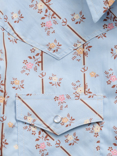 Women's Ely Walker Stone Blue Horseshoe Floral Print Long Sleeve Shirt