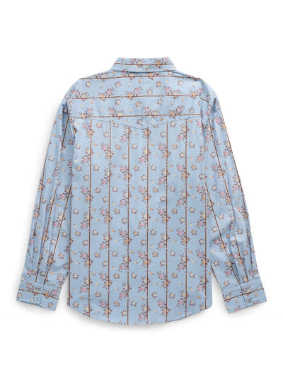 Women's Ely Walker Stone Blue Horseshoe Floral Print Long Sleeve Shirt