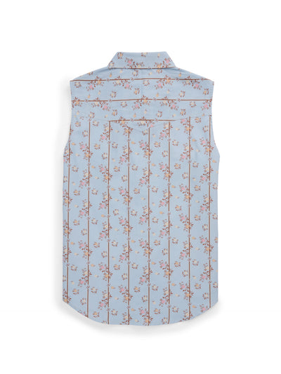 Women's Ely Walker Stone Blue Horseshoe Floral Print Sleeveless Shirt