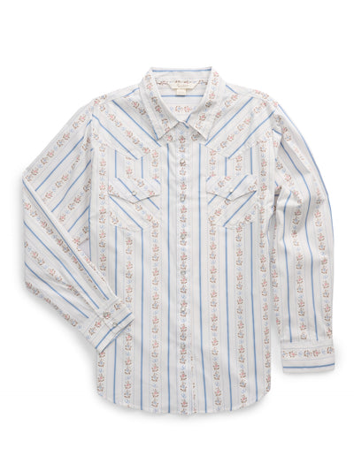 Women's Ely Walker White Horseshoe Wallpaper Floral Print Long Sleeve Shirt